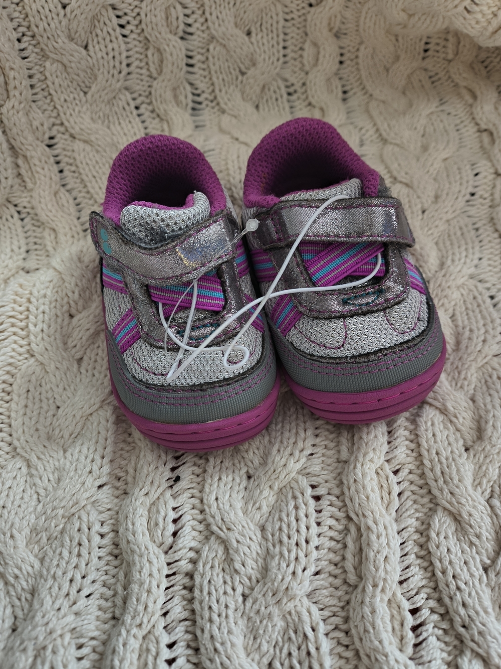 Stride Rite Little Girls Silver and Pink Velcro Sneakers